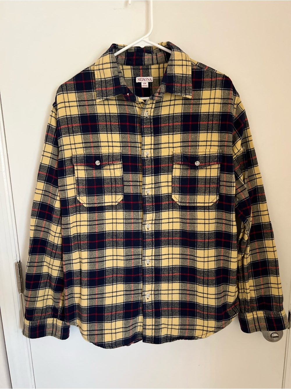 Merona Yellow and Navy Plaid Button-Up Shirt 100% Cotton